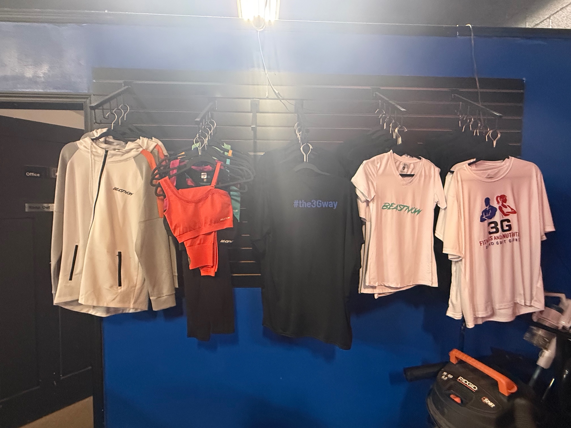 BEASTNOW apparel on the rack at 3G Fitness and Nutrition